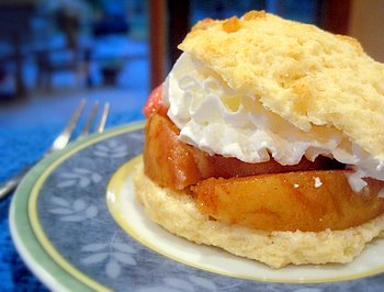 grilled peach shortcake, at night