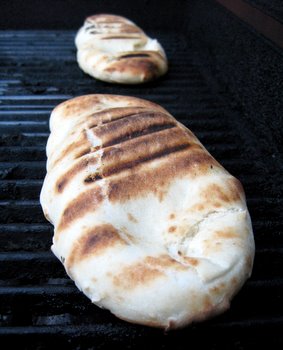 grilled flatbread in progress