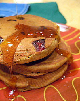 Pumpkin Butter Pancakes with maple syrup action!