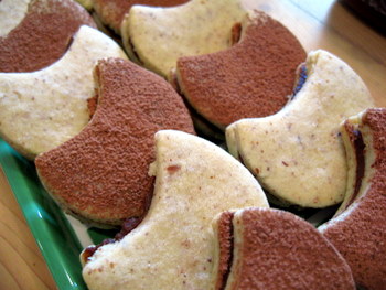 Chocolate Almond Cream Sandwich Cookies, on a platter