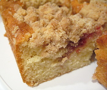 Strawberry Jam Crumb Coffee Cake, in the pan