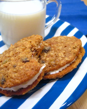 Oatmeal Raisin Sandwich Cookies with Cream Cheese Filling