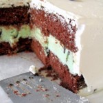 Ice cream cake, freshly sliced
