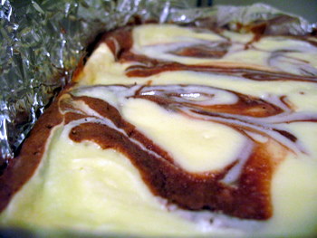 Cheesecake Brownies, swirled in the pan