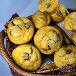 Pumpkin Muffins with Milk Chocolate Chips, top view