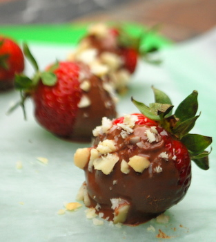 Milk Chocolate-Dipped Strawberries with Macadamia Nuts