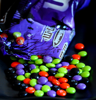 Colorful, spooky Halloween M&Ms