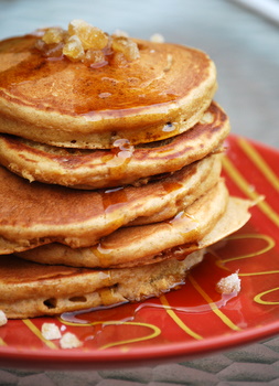 Gingerbread Pancakes with Candied Ginger