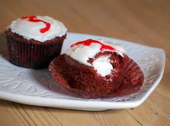 Cream-Filled Red Velvet Cupcakes