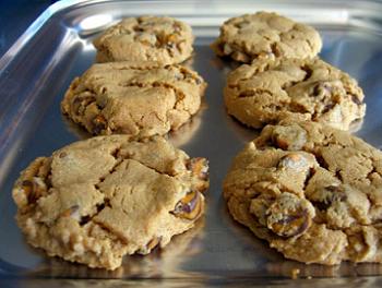 Freshly baked cookies on a baking sheet