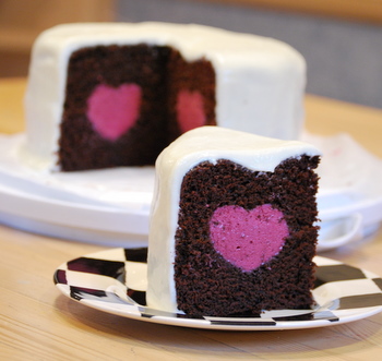 Deep Chocolate Cake with a Raspberry Mousse Heart