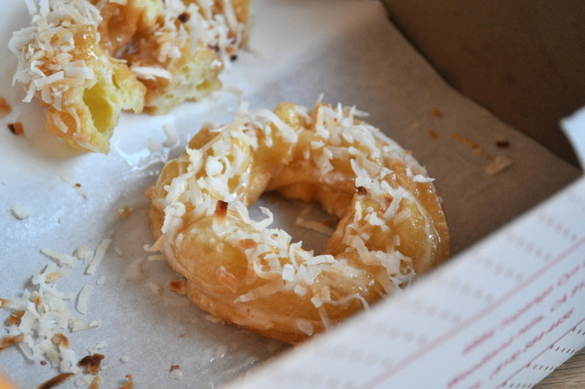 Toasted Coconut Glazed Crullers