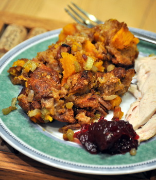 Bacon, Pumpkin and Pecan Stuffing, plated