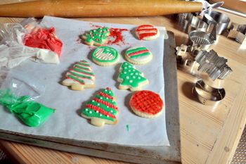 Lots of decorated cutout cookies