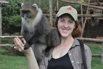 Nicole and a Sykes Monkey at the Mount Kenya Animal Orphanage