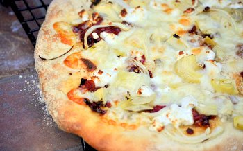 Goat Cheese, Caramelized Onion and Pancetta Pizza