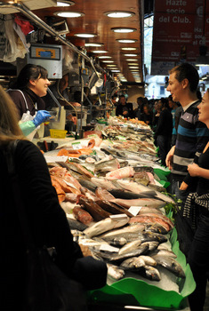 Buying fish at La Boqueria Market