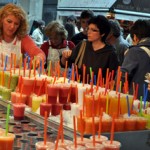 Buying smoothies at La Boqueria Market