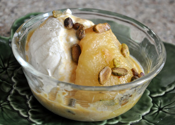 Caramel-Roasted Pear with Ice Cream