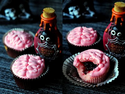 Brain Cupcakes with Raspberry Filling
