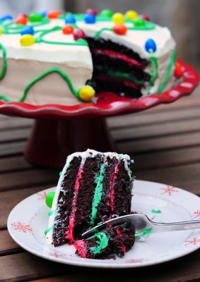 Holiday Chocolate Peppermint Layer Cake, sliced