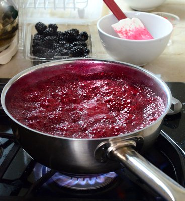 Cooking Blackberry Jam in a Saucepan