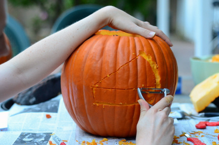 Carving a Pumpkin Pie Pumpkin
