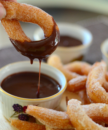Homemade Cinnamon Churros with a Trio of Chocolate Dipping Sauces
