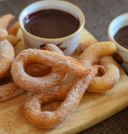 Homemade Cinnamon Churros with a Trio of Chocolate Dipping Sauces