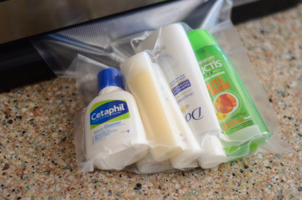 Travel Toiletries sealed with FoodSaver