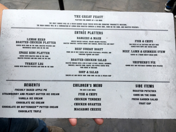 Lunch Menu at The Three Broomsticks
