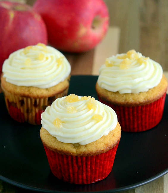 Brown Sugar Apple Cupcakes with Candied Ginger