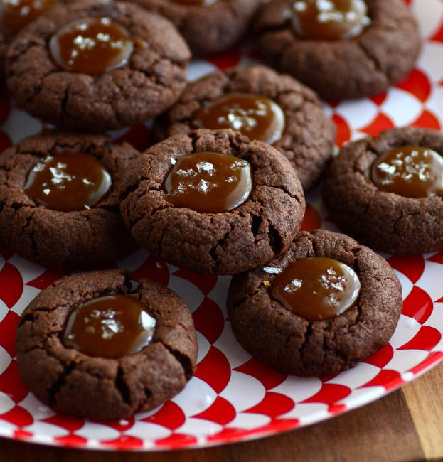Salted Caramel Chocolate Thumbprint Cookies
