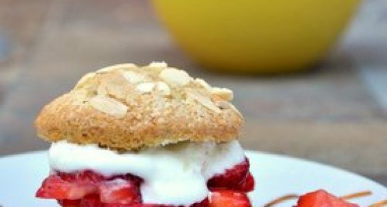 Strawberry Almond Shortcakes with Vanilla Yogurt Whipped Cream