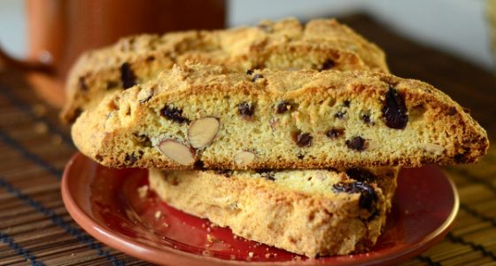 Cherry Almond Biscotti with Chocolate Chips