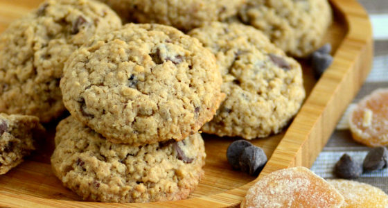 Candied Ginger and Chocolate Chip Oatmeal Cookies